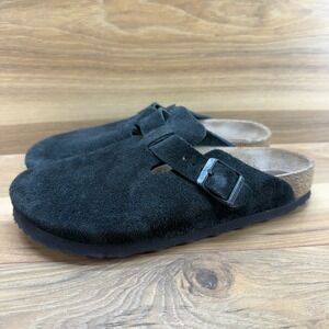 Birkenstock Boston 7 N EU 38 Soft Footbed Black Suede Slip On Comfort Clogs